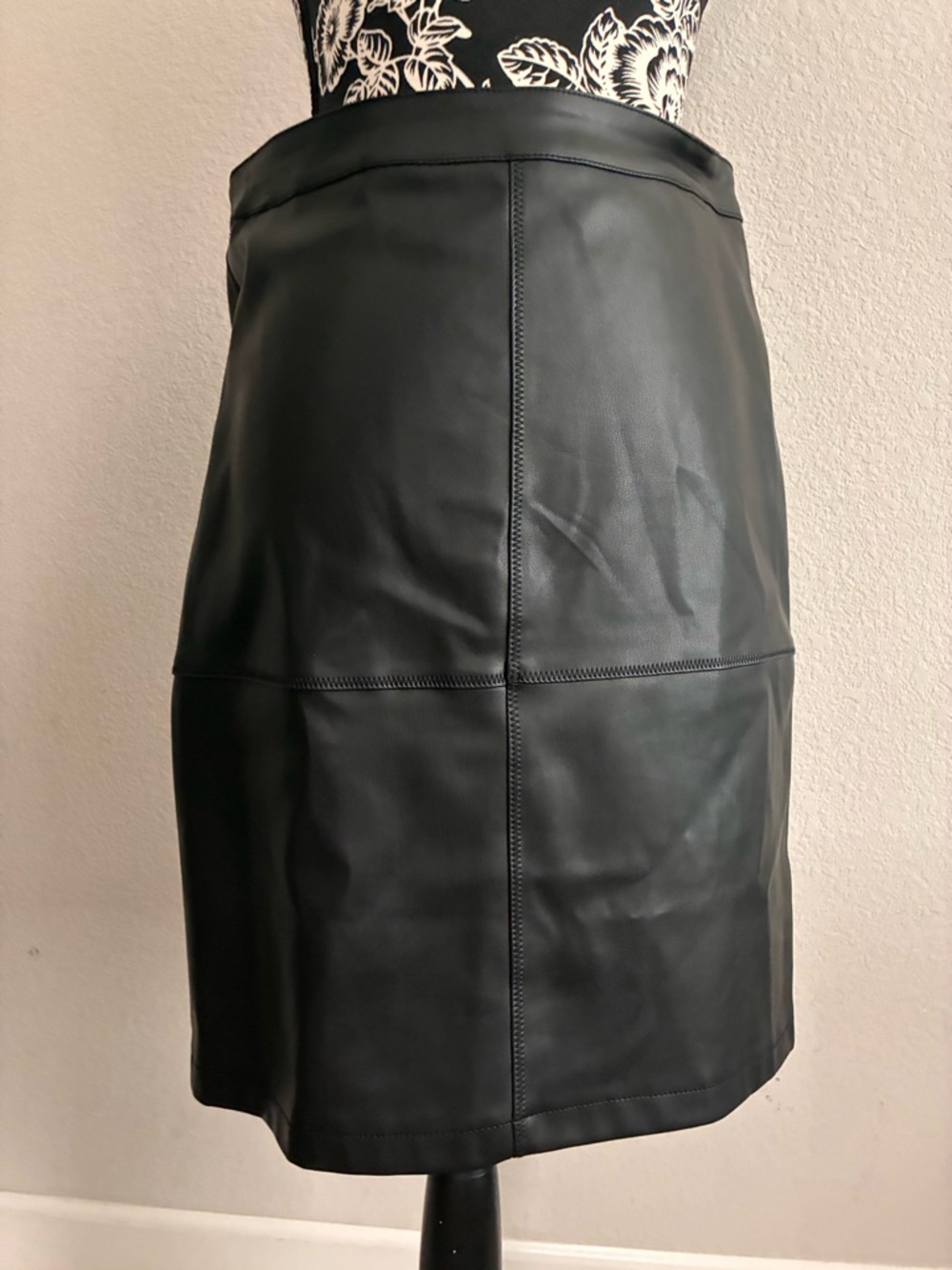 Black Faux Leather Paneled Pencil Skirt - Women's